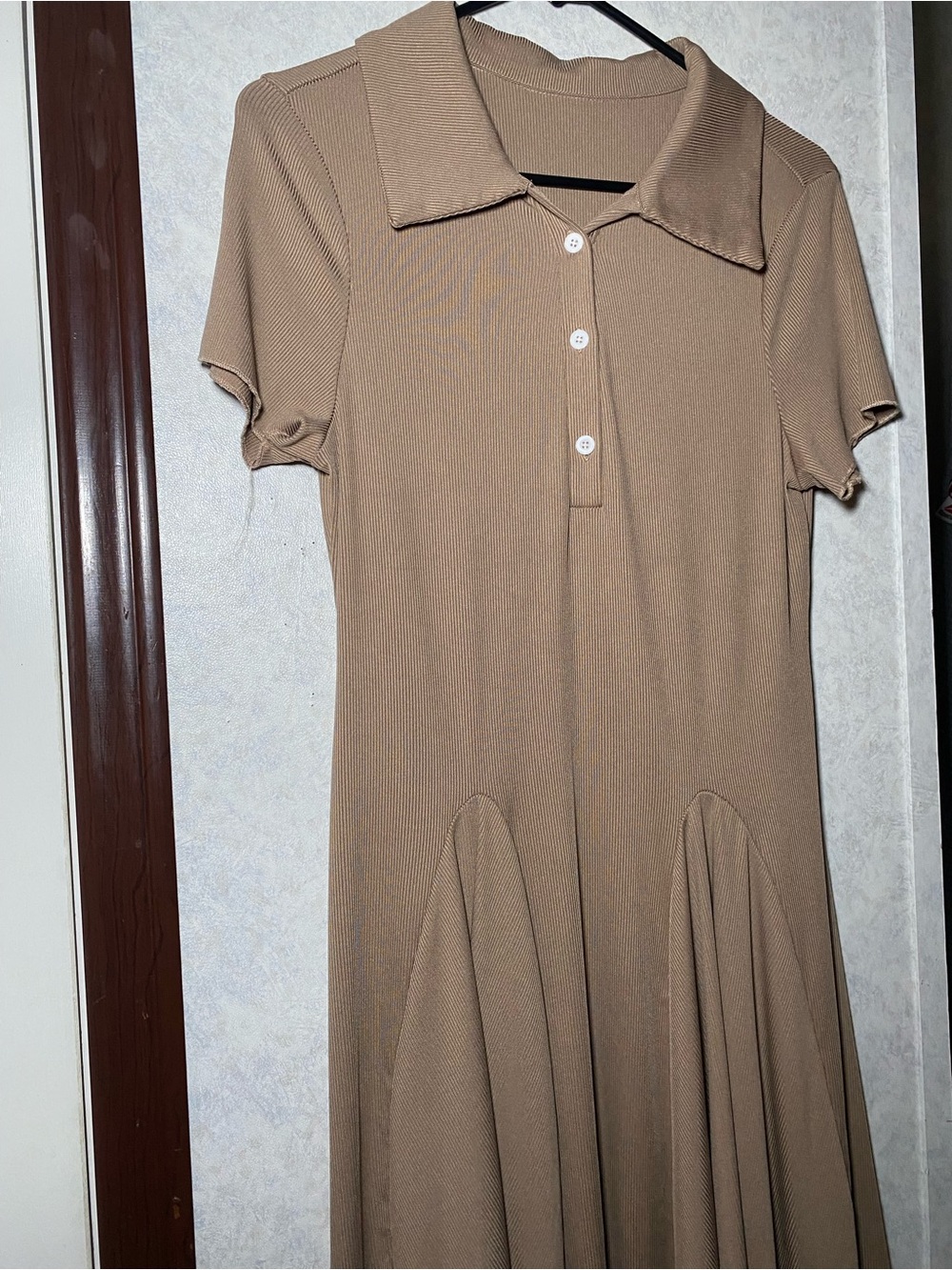 Ribbed Collared Short Ribbed Collared Short Sleeve Fit and Flare Dress